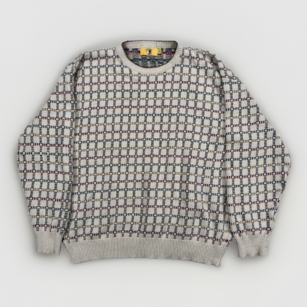 Vintage 90s Duck Head Sweater Mens XL  USA Cotton Geometric Knit Preppy Grandpa